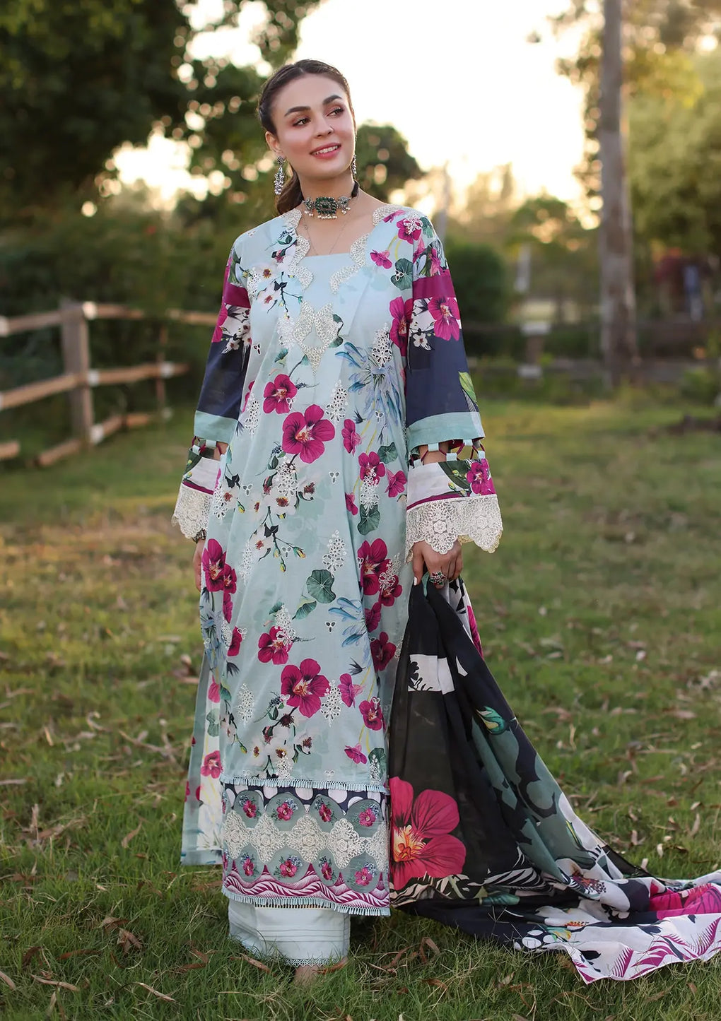Elaf Premium | Prints Chikankari 24 | 01B AQUABELLA - House Of Anaya