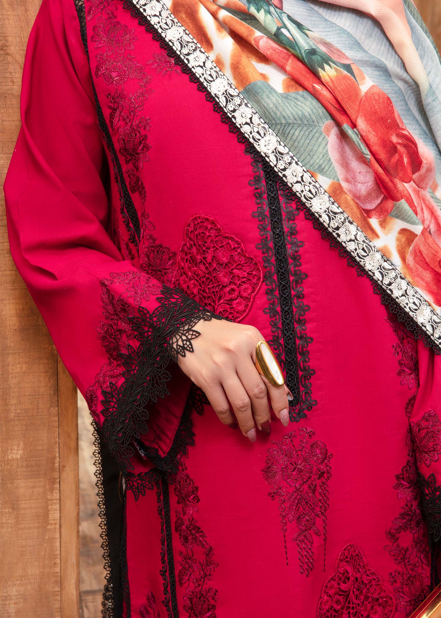 Saira Shakira | Raya Winter Stitched 23 | Crimson - House Of Anaya