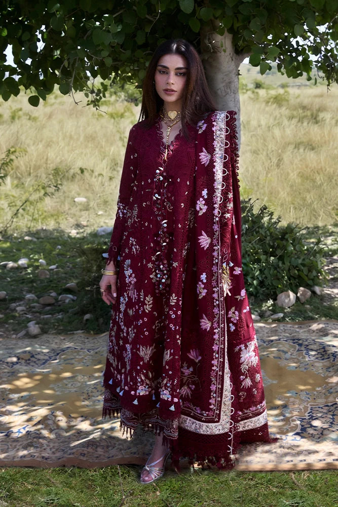 Suffuse Narevi | Deep Maroon Embroidered Lawn Eid Suit