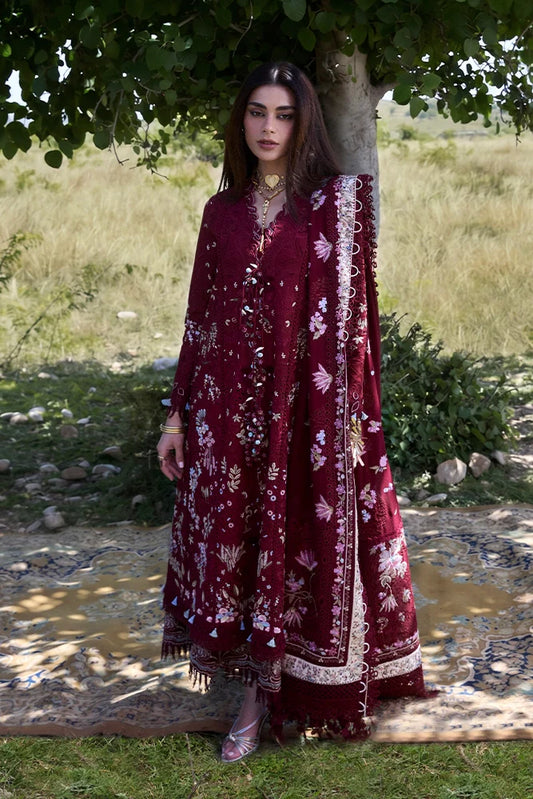 Suffuse Narevi | Deep Maroon Embroidered Lawn Eid Suit