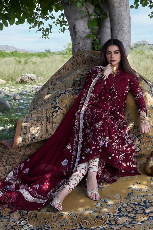 Suffuse Narevi | Deep Maroon Embroidered Lawn Eid Suit