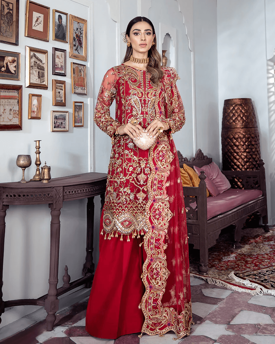 Gulaal - TAMANAH EMBROIDERED NET 3-PIECE SUIT WS-12 - House Of Anaya