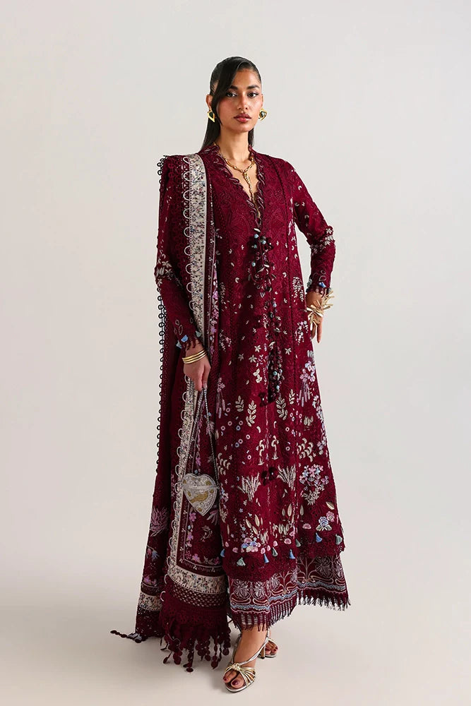 Suffuse Narevi | Deep Maroon Embroidered Lawn Eid Suit