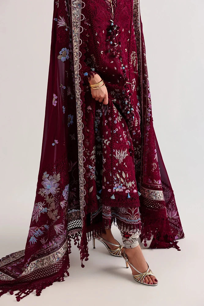 Suffuse Narevi | Deep Maroon Embroidered Lawn Eid Suit