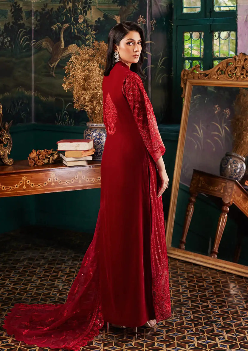Zainab Chottani | Embroidered Velvet | SURKH D-05 - House Of Anaya