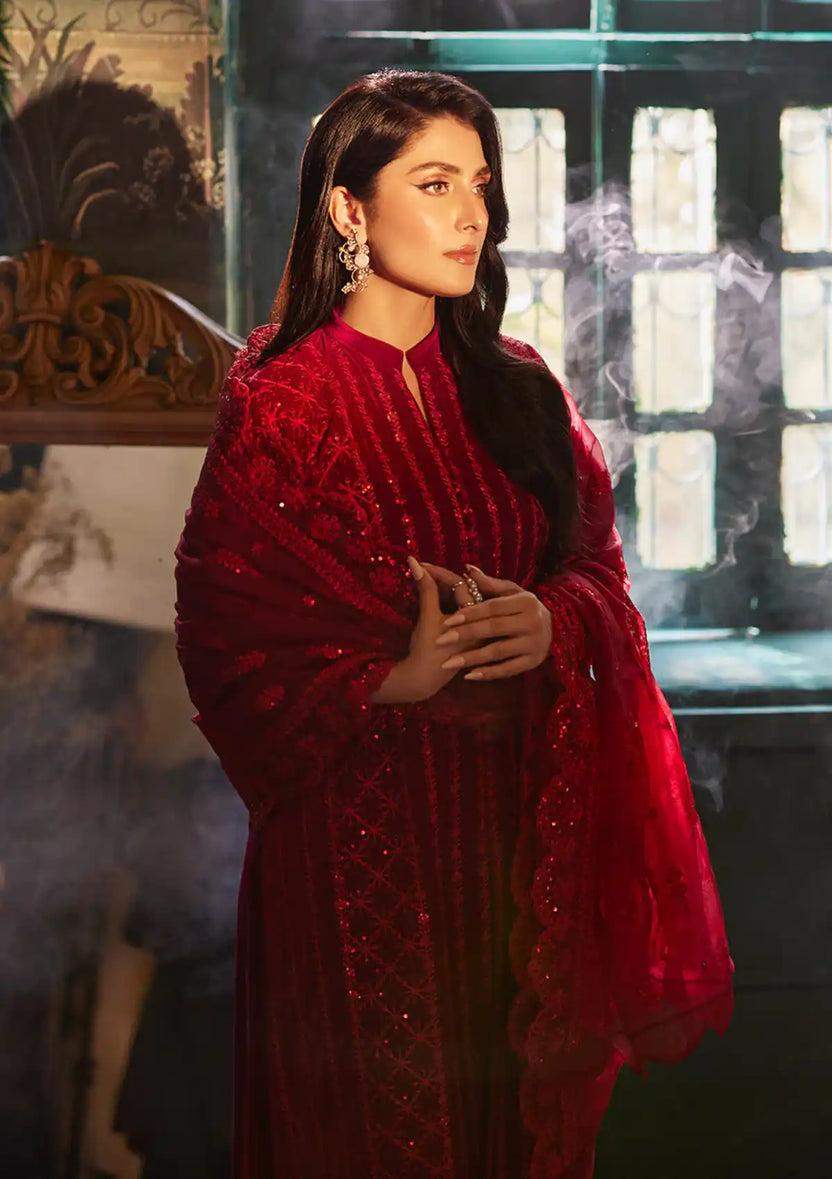 Zainab Chottani | Embroidered Velvet | SURKH D-05 - House Of Anaya