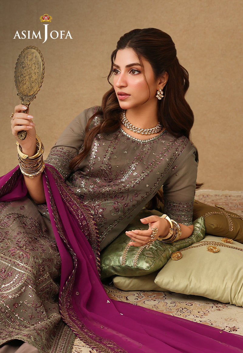 Asim Jofa | Kinza Festive Edit | AJULIF-03 Embroidered Paper Cotton Stitched 3 Pcs