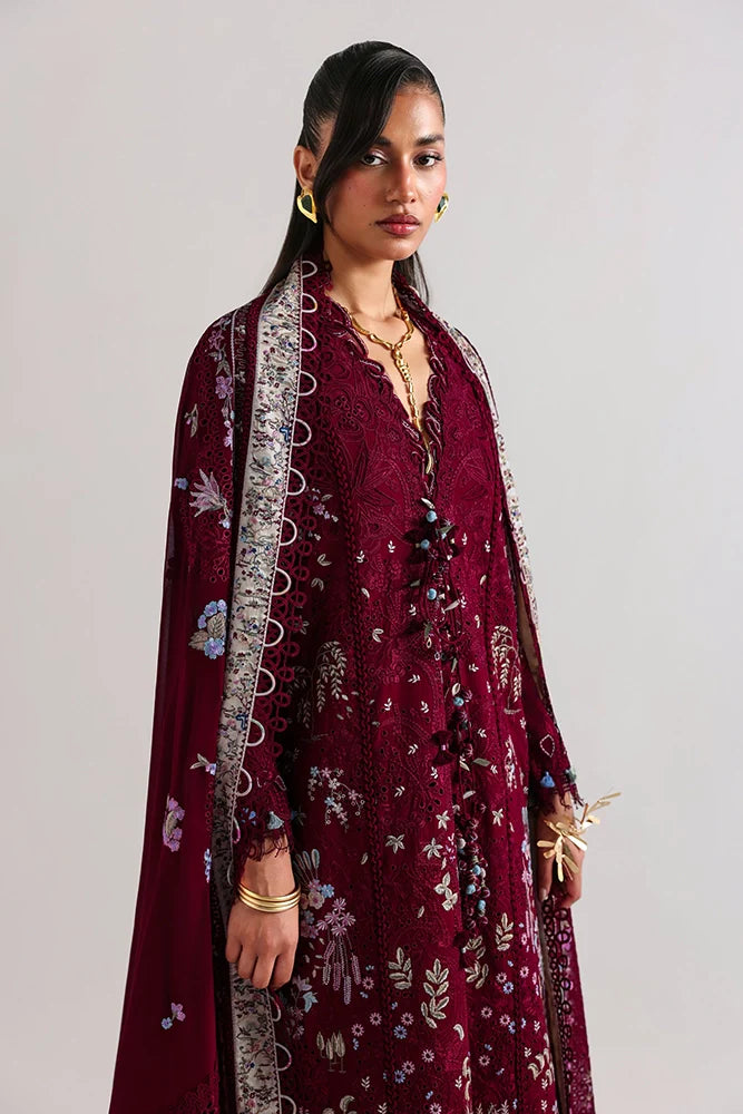 Suffuse Narevi | Deep Maroon Embroidered Lawn Eid Suit