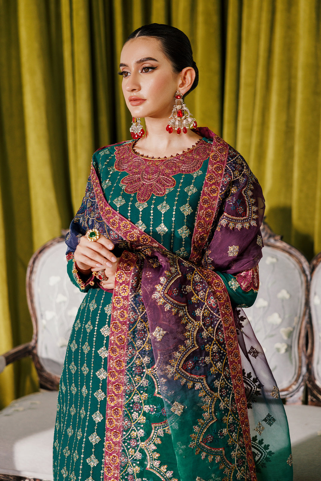 Alizeh Fashion Luxury Embroidered Chiffon 3Pc Suit AF-CH-2174-Nagar C Sea Green