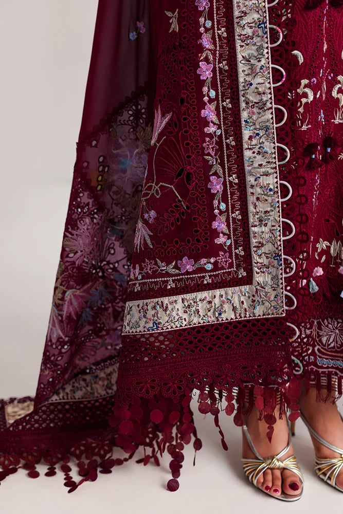 Suffuse Narevi | Deep Maroon Embroidered Lawn Eid Suit