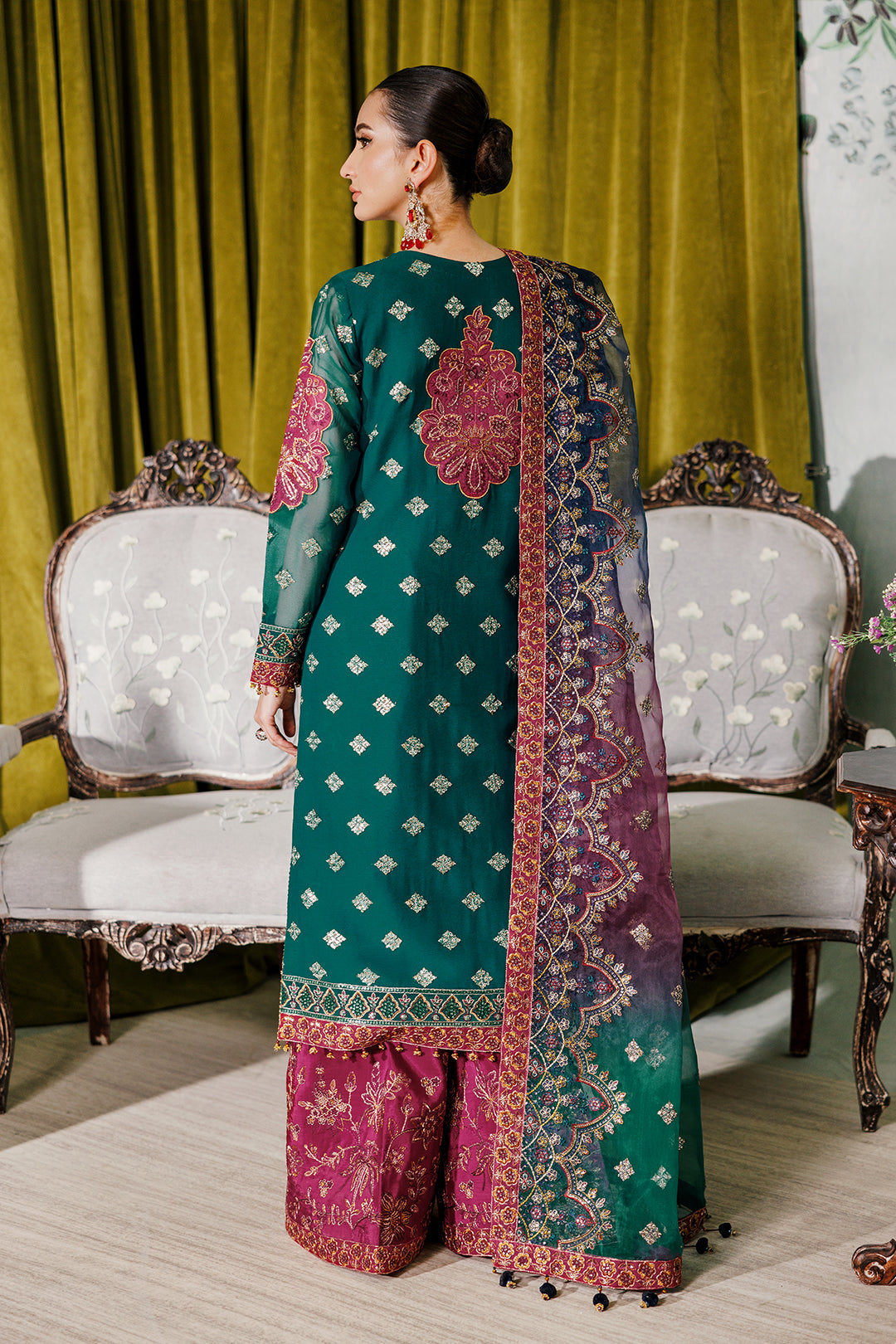 Alizeh Fashion Luxury Embroidered Chiffon 3Pc Suit AF-CH-2174-Nagar C Sea Green