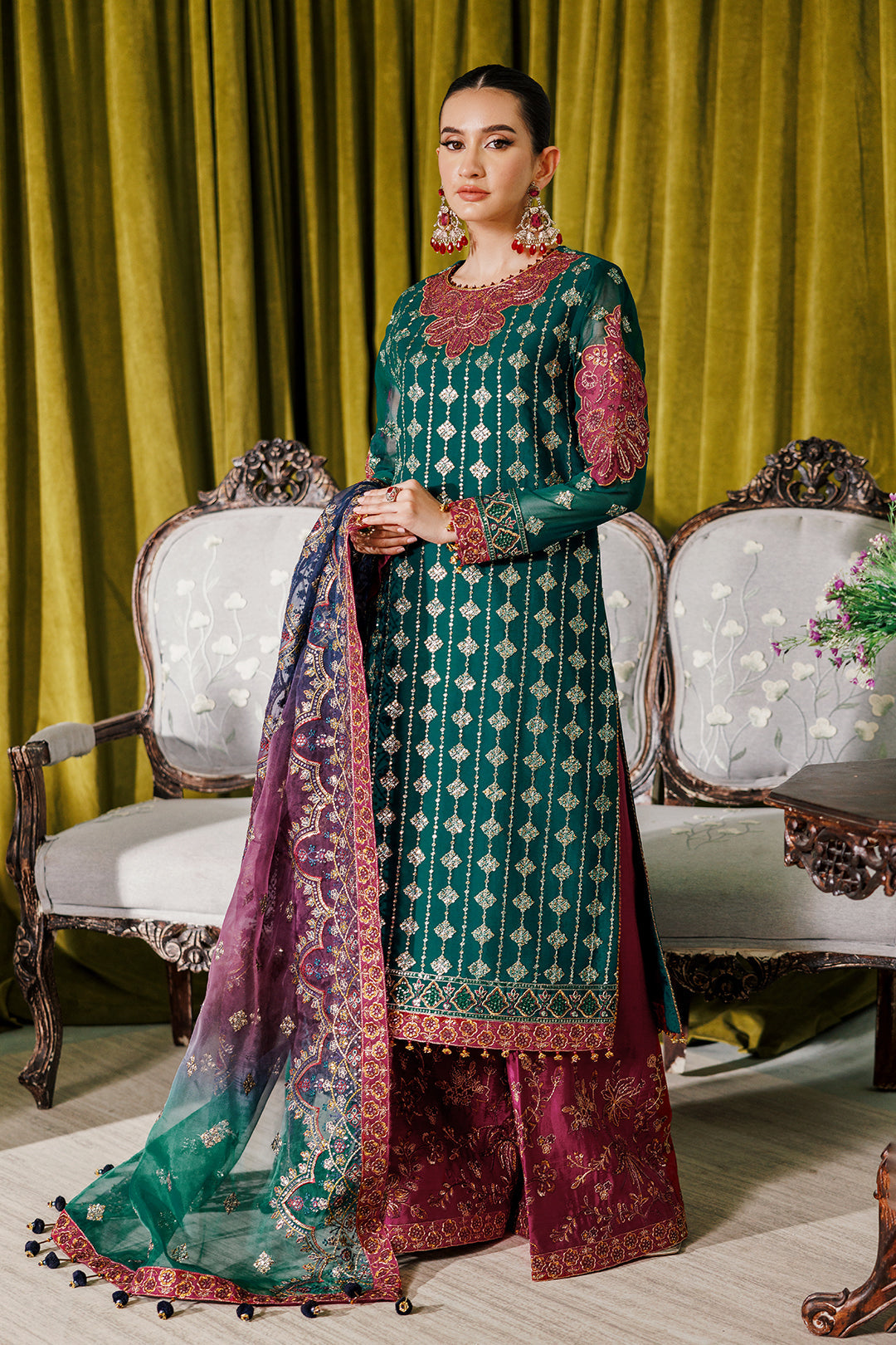 Alizeh Fashion Luxury Embroidered Chiffon 3Pc Suit AF-CH-2174-Nagar C Sea Green