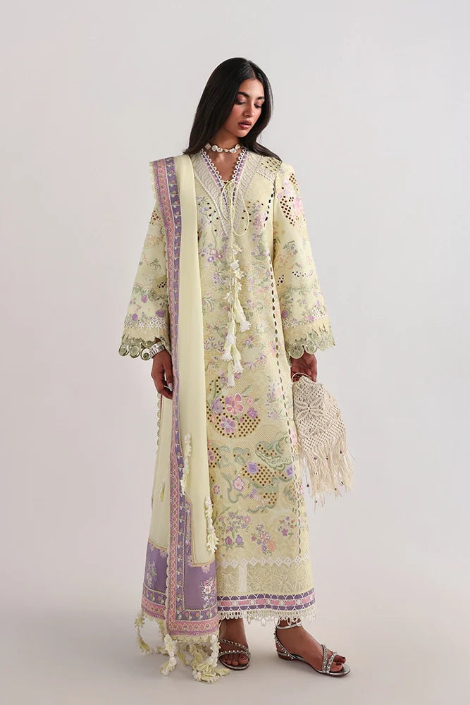 Suffuse Telya | Lemon Yellow Embroidered Lawn Eid Suit