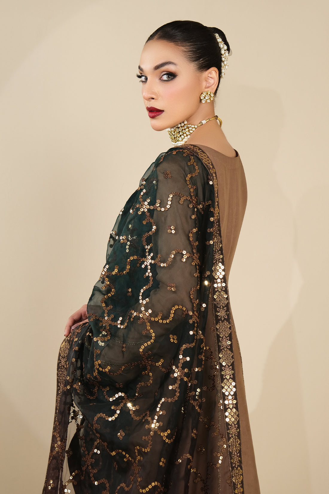 Alizeh | Formals Collection | Rose Beige Dress 3 piece - RTW1017 - House Of Anaya