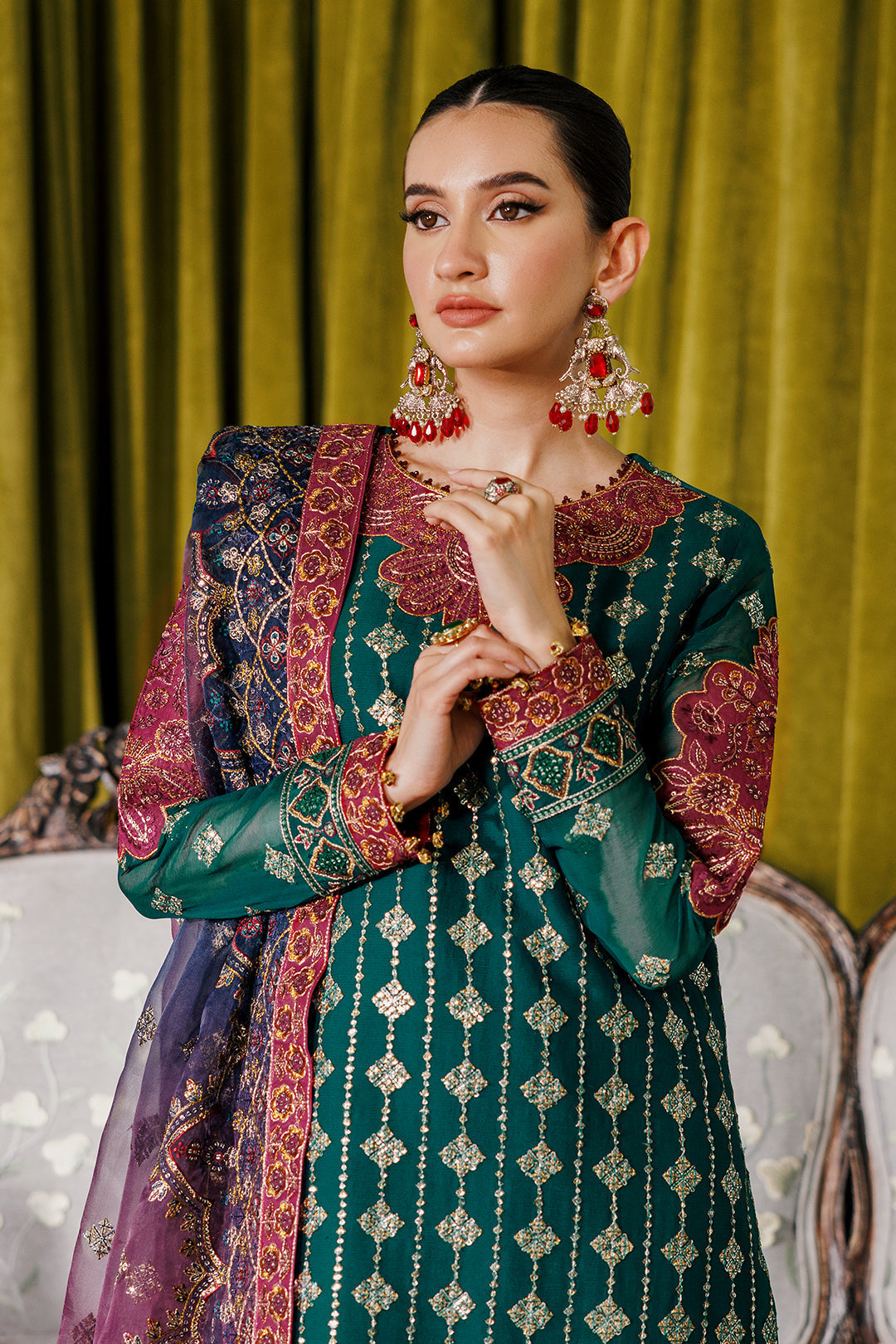 Alizeh Fashion Luxury Embroidered Chiffon 3Pc Suit AF-CH-2174-Nagar C Sea Green