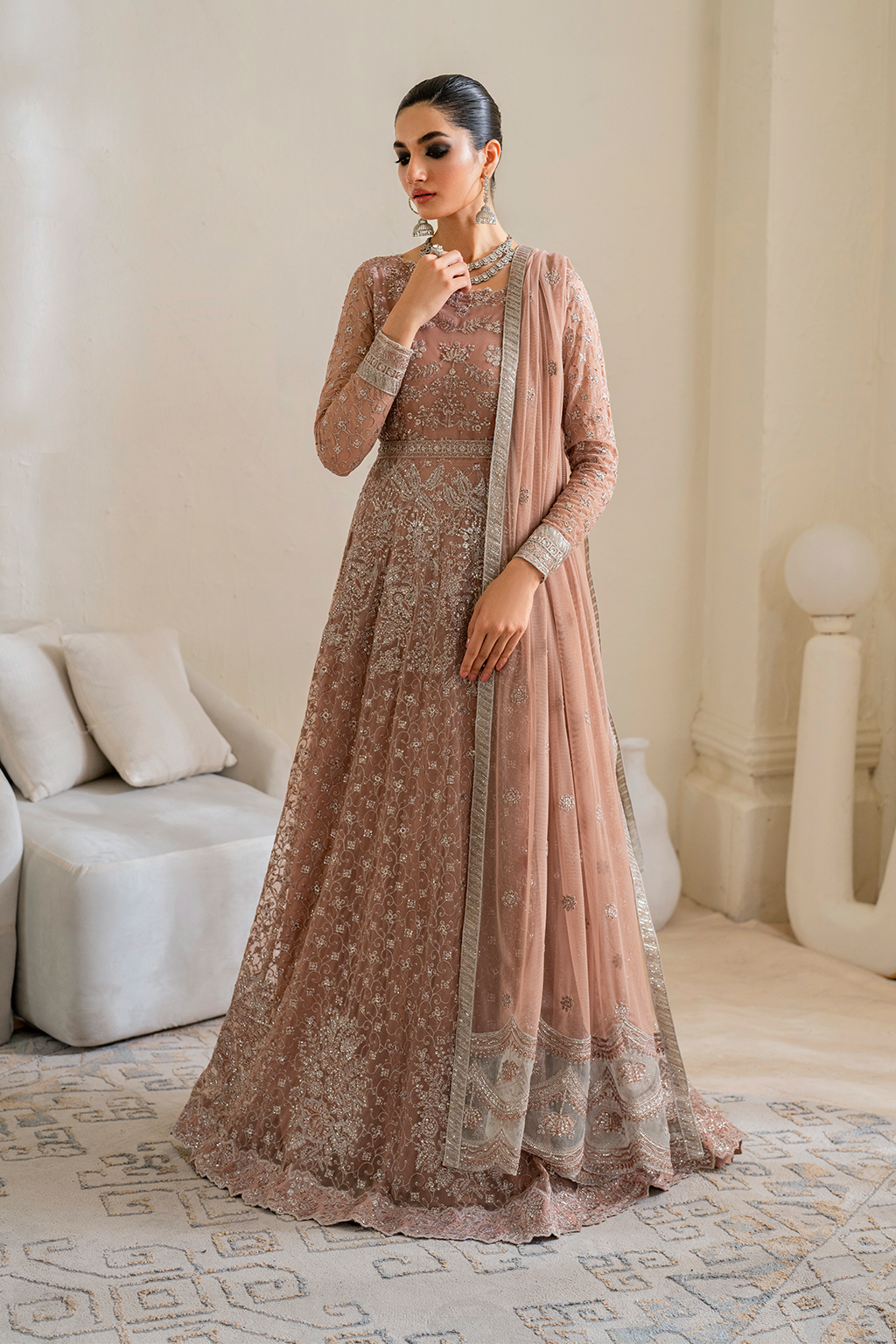 Iznik | Chinnon Chiffon | CC-43 Embroidered Net - House Of Anaya
