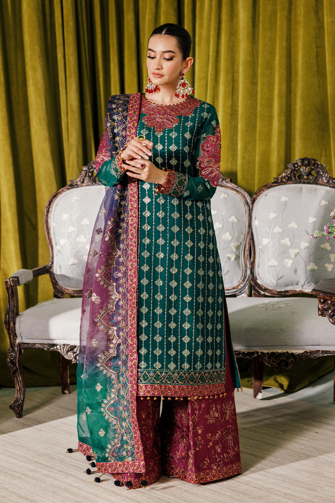 Alizeh Fashion Luxury Embroidered Chiffon 3Pc Suit AF-CH-2174-Nagar C Sea Green