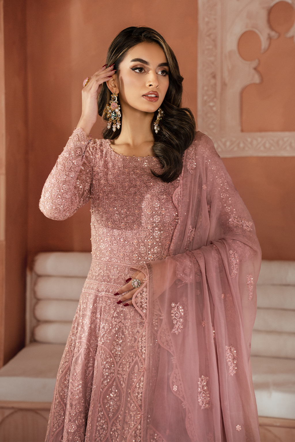 Iznik | Chiffon Kari | ICK-04 Embroidered Chiffon - House Of Anaya