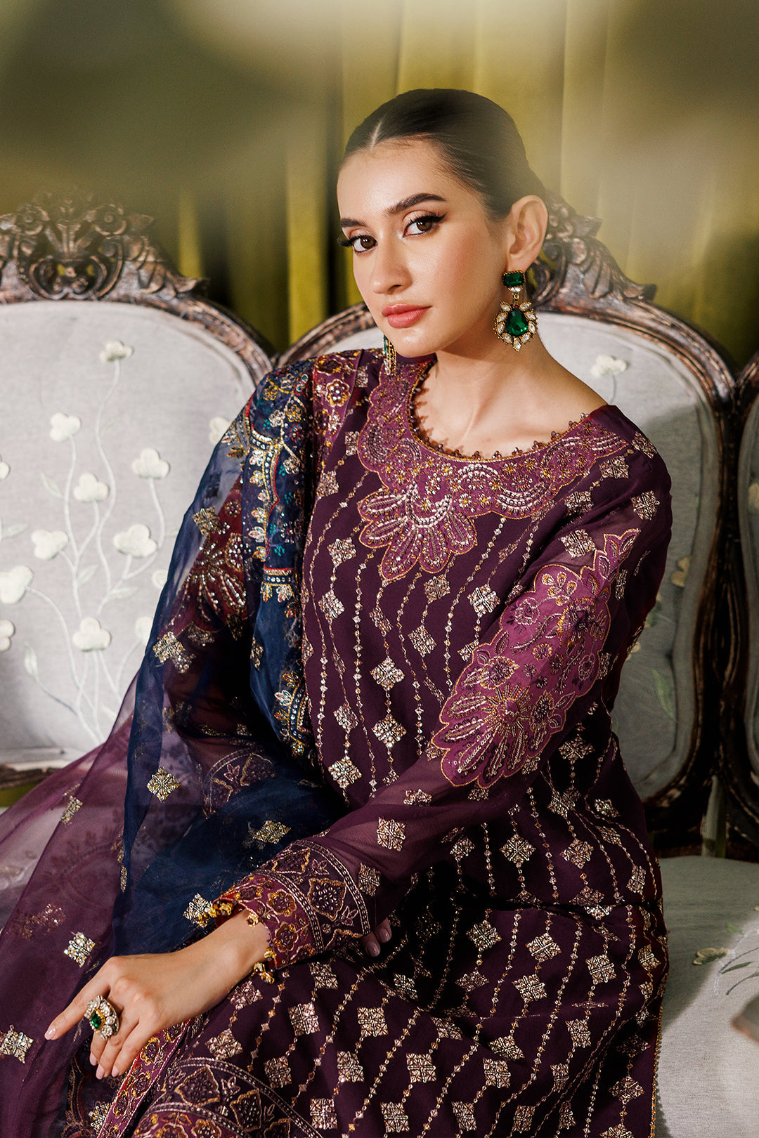 Alizeh Fashion Luxury Embroidered Chiffon 3Pc Suit AF-CH-2173-Nagar B Magenta