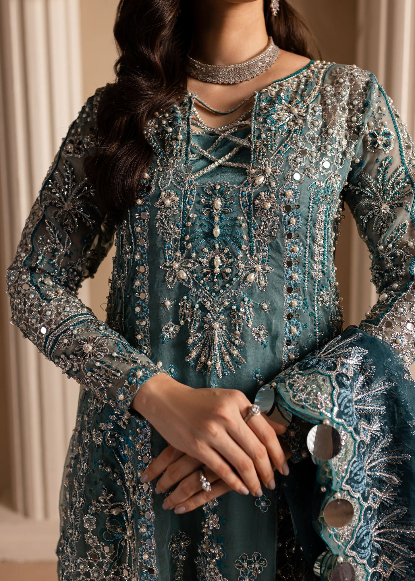 Lamhay by Maria Osama Khan Embroidered Organza 3Pc Suit - Sumbul