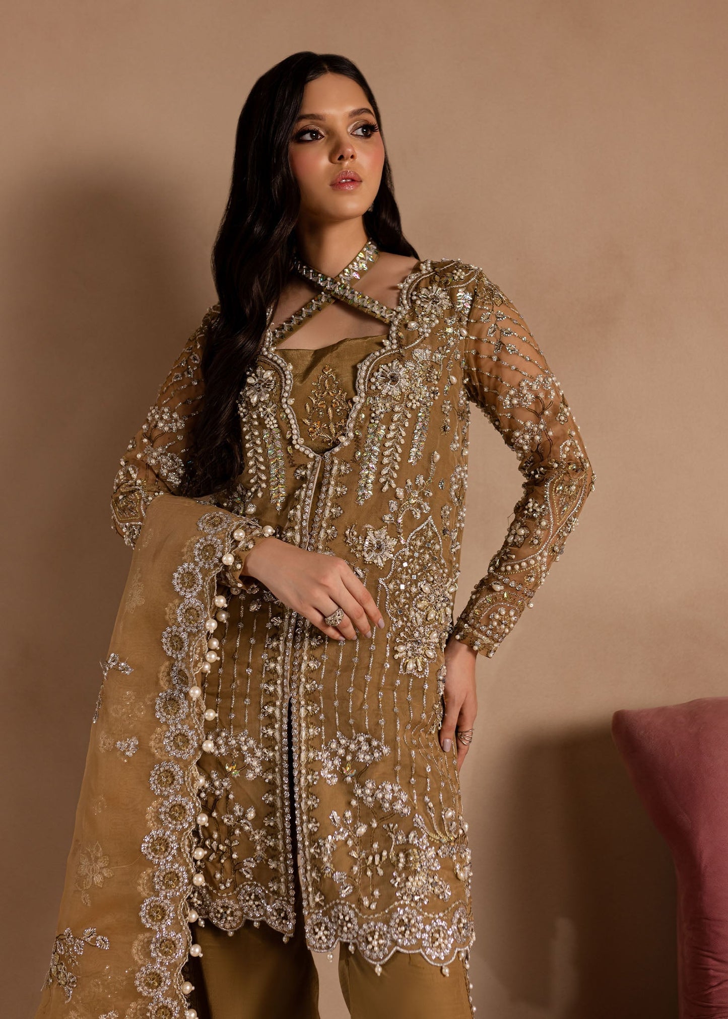 Lamhay by Maria Osama Khan Embroidered Organza 3Pc Suit - Sabahat