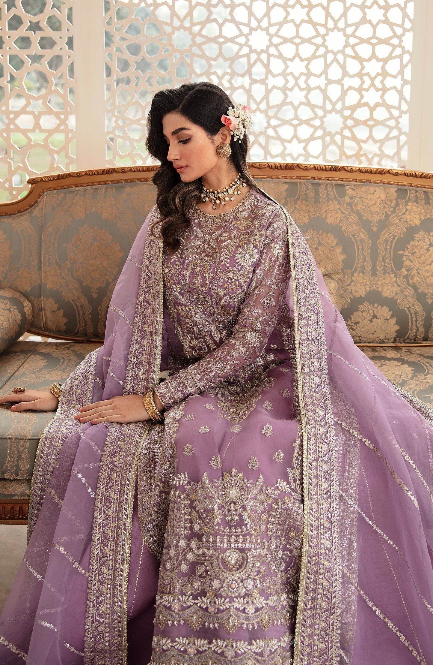 Zevk Afsanah Luxury Embroidered Organza 3Pc Suit - Gul-e-Nargis