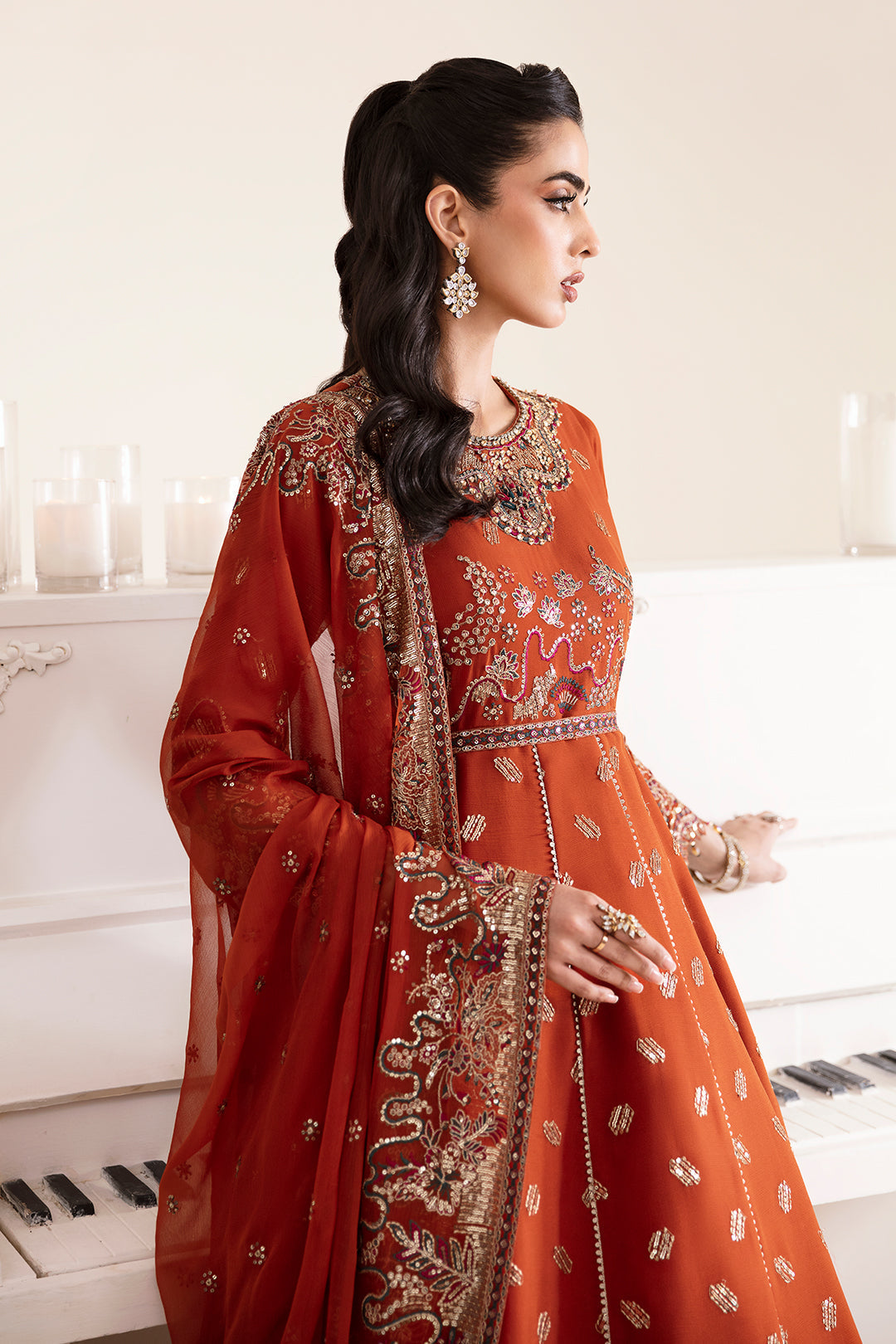 Alizeh Fashion Reena Handcrafted Chiffon 3Pc Suit AF-HM-4014-Rustic