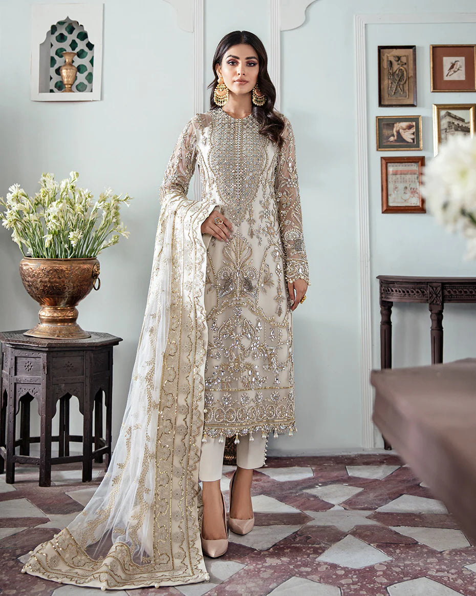 Gulaal | Meherma Wedding Formals Collection | Mehr Embroidered Net 3-Piece Suit WS-19