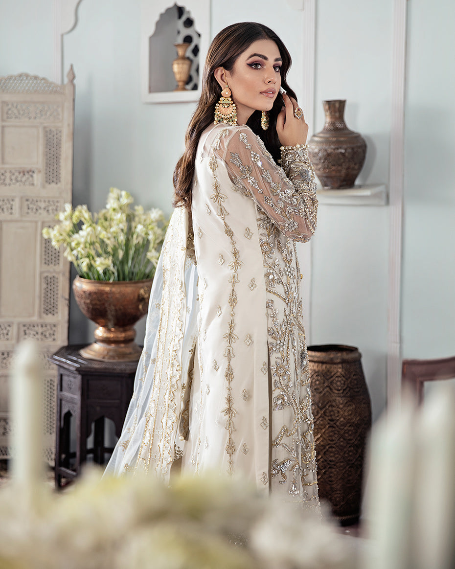 Gulaal | Wedding Formals | Mehr Embroidered Net 3-Piece Suit WS-19 - House Of Anaya