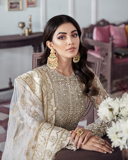 Gulaal | Wedding Formals | Mehr Embroidered Net 3-Piece Suit WS-19 - House Of Anaya