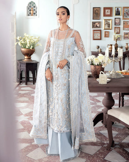 Gulaal | Wedding Formals | SAIKA EMBROIDERED NET 3-PIECE SUIT WS-20 - House Of Anaya