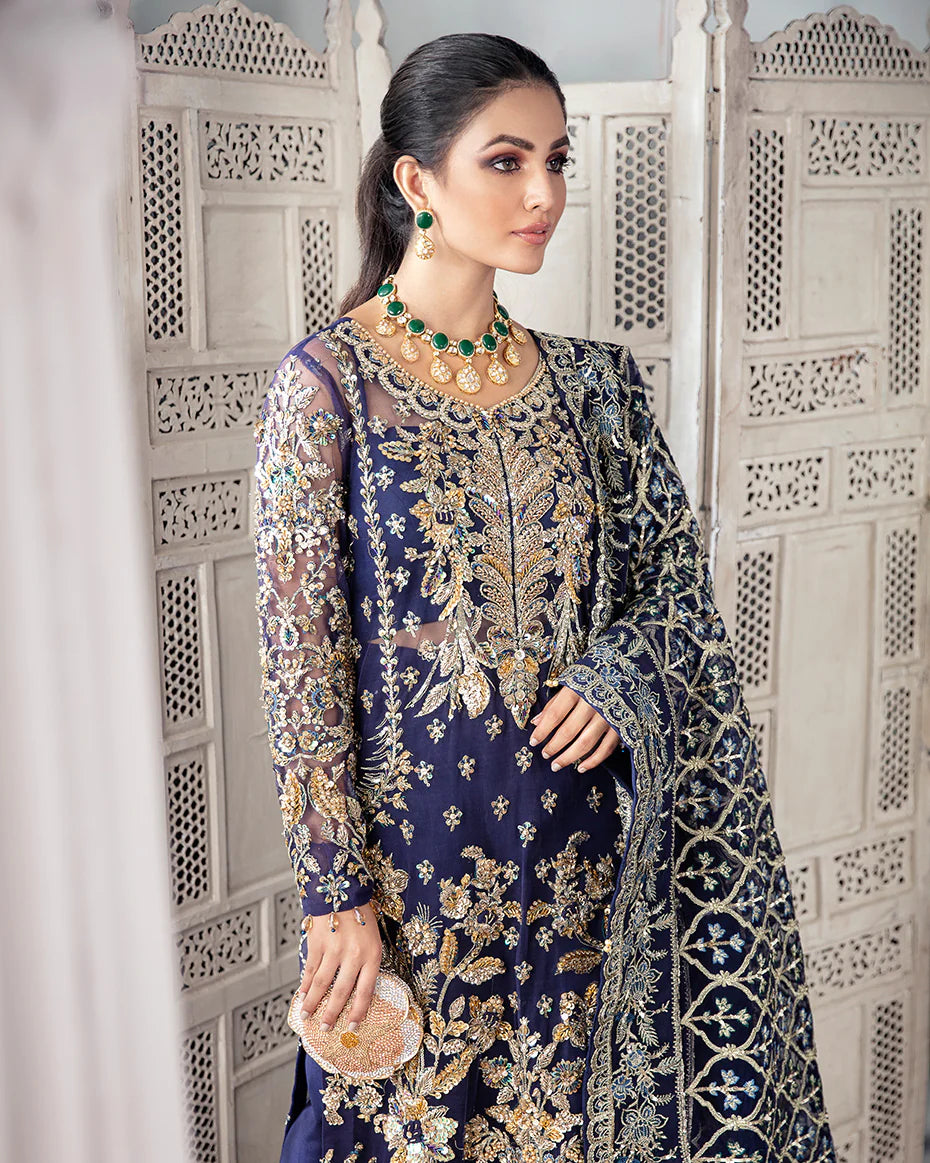 Gulaal | Meherma Wedding Formals Collection | Qayinaat Embroidered Net 3-Piece Suit WS-16