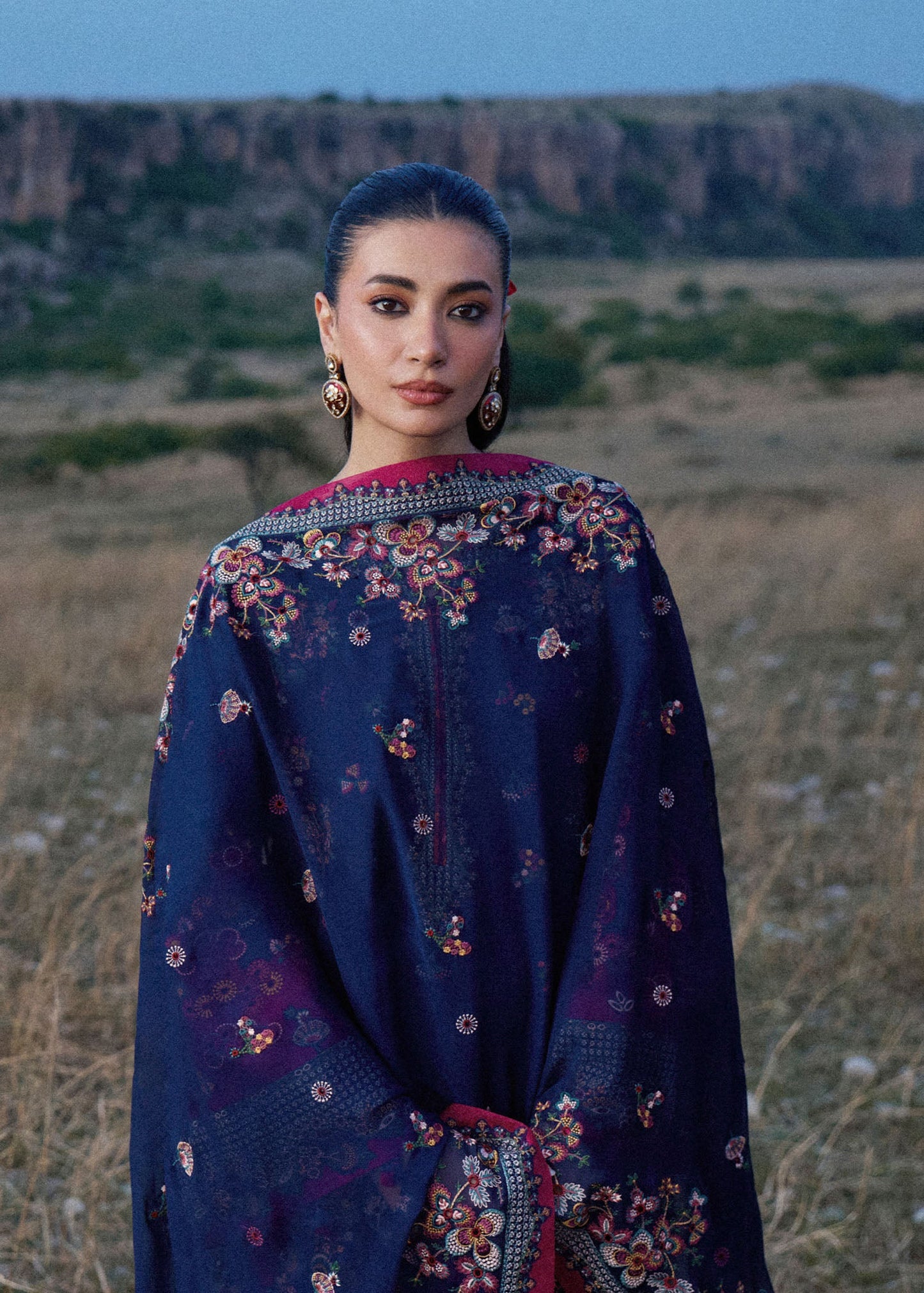 Hussain Rehar Nilima | Indigo Blue Panelled Straight Shirt Lawn Suit