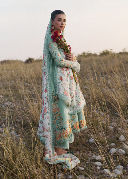 Hussain Rehar Talia | Mint Flared Multi-Panelled Frock Lawn Suit