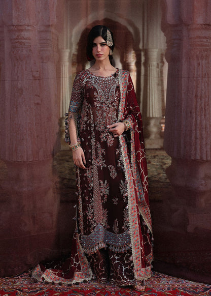 Hussain Rehar Apsara | Brown Embroidered Chiffon Shirt & Trouser Festive Set