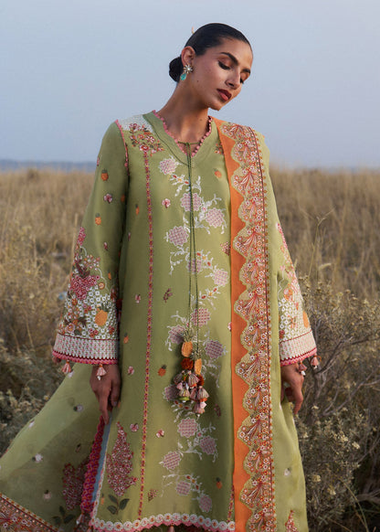 Hussain Rehar Rang e Bahar | Matcha Green Panelled Straight Shirt Lawn Suit