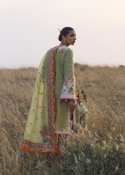 Hussain Rehar Rang e Bahar | Matcha Green Panelled Straight Shirt Lawn Suit