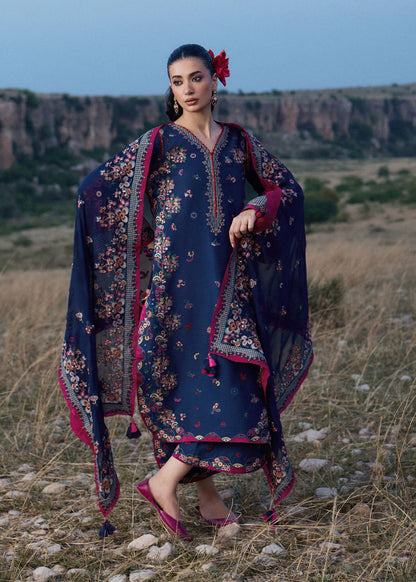 Hussain Rehar Nilima | Indigo Blue Panelled Straight Shirt Lawn Suit