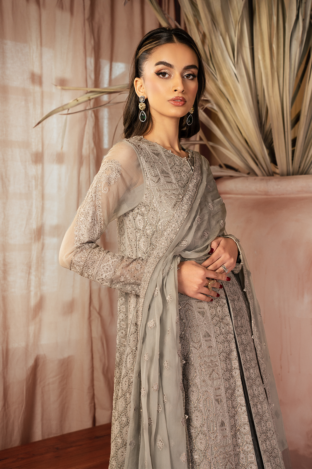 Iznik | Chiffon Kari | ICK-08 Embroidered Chiffon - House Of Anaya