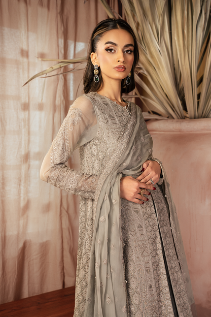 Iznik | Chiffon Kari | ICK-08 Embroidered Chiffon - House Of Anaya