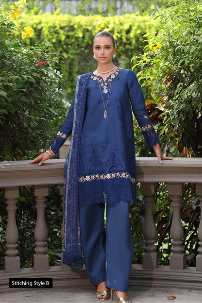 Noor by Saadia Asad | Eid Luxury Schiffli Laserkari 25 | D10- Royal Blue