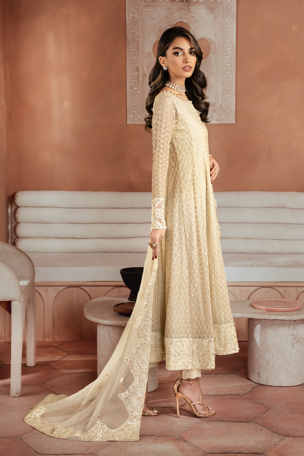 Iznik | Chiffon Kari | ICK-06 Embroidered Chiffon - House Of Anaya