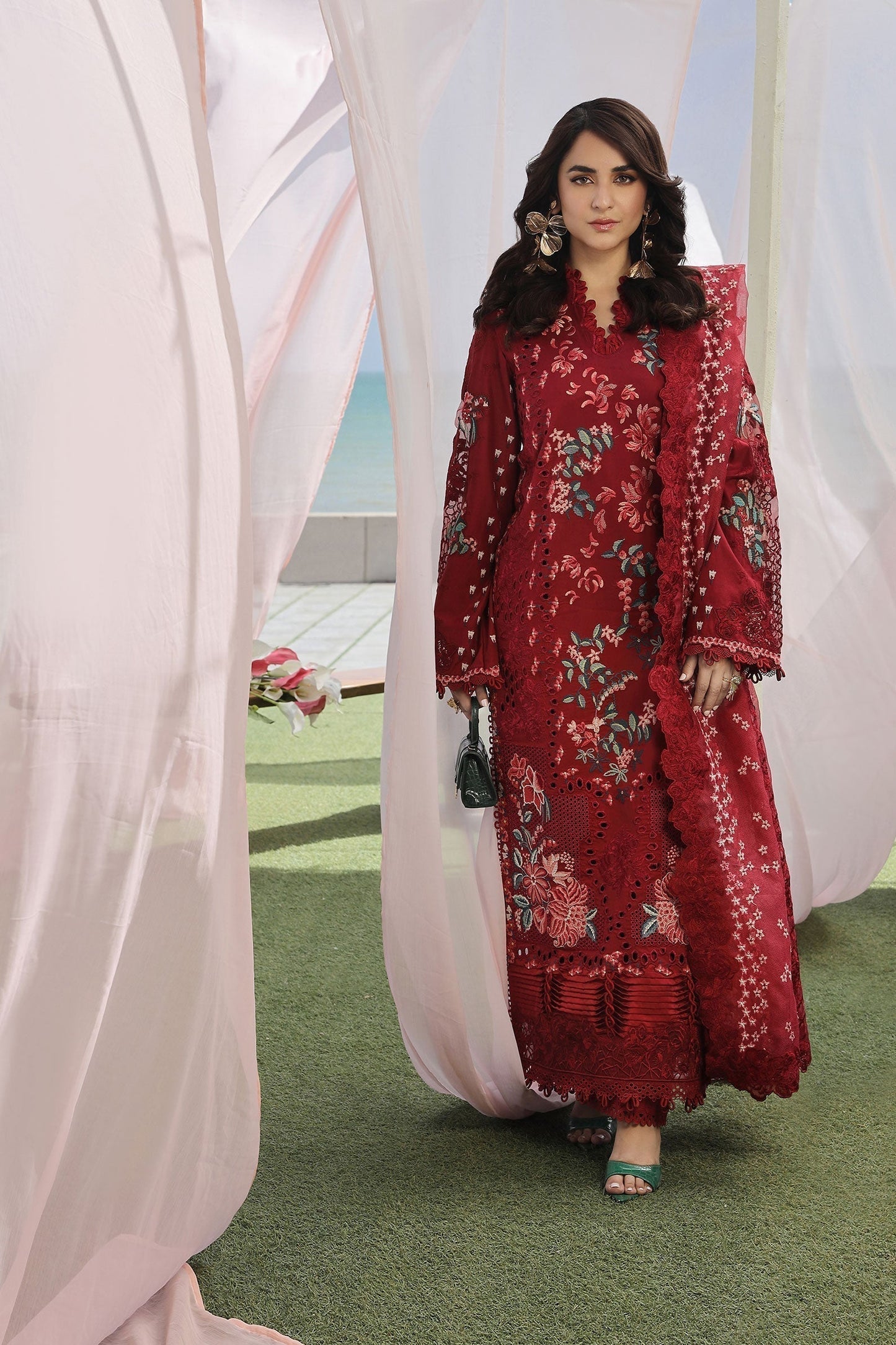 Maryam Hussain | Luxury Lawn 24 | CRIMSON - House Of Anaya