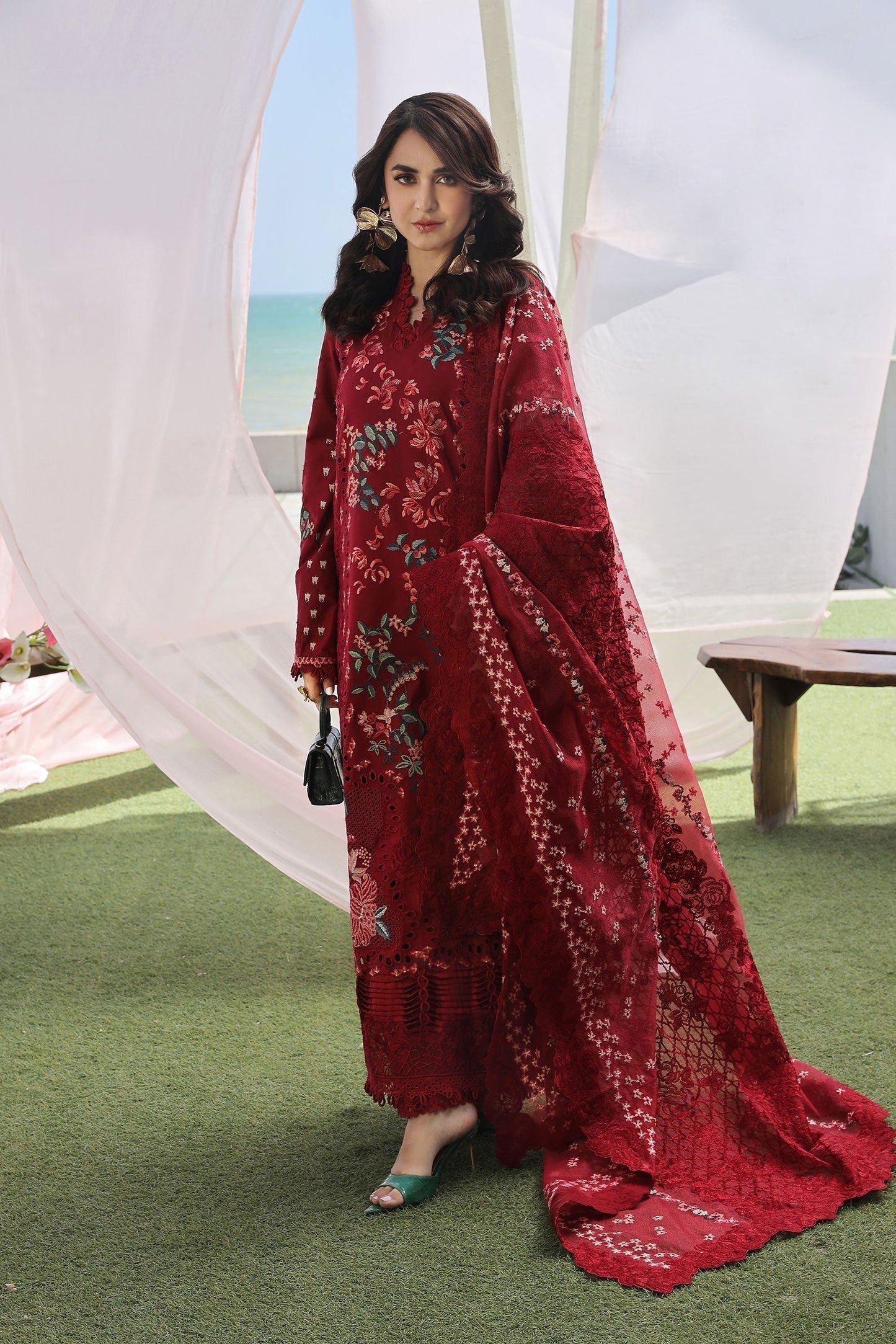 Maryam Hussain | Luxury Lawn 24 | CRIMSON - House Of Anaya