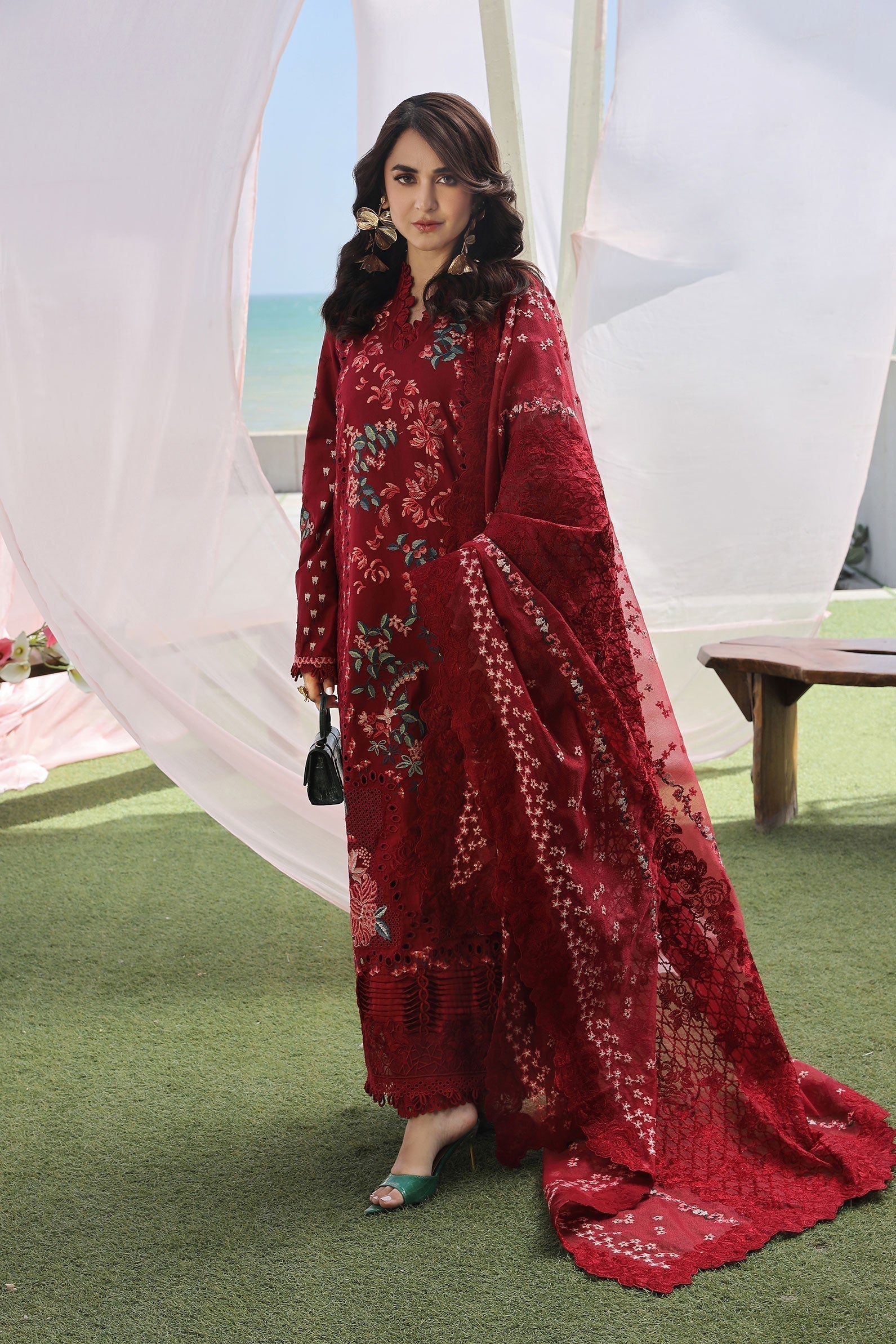 Maryam Hussain | Luxury Lawn 24 | CRIMSON - House Of Anaya