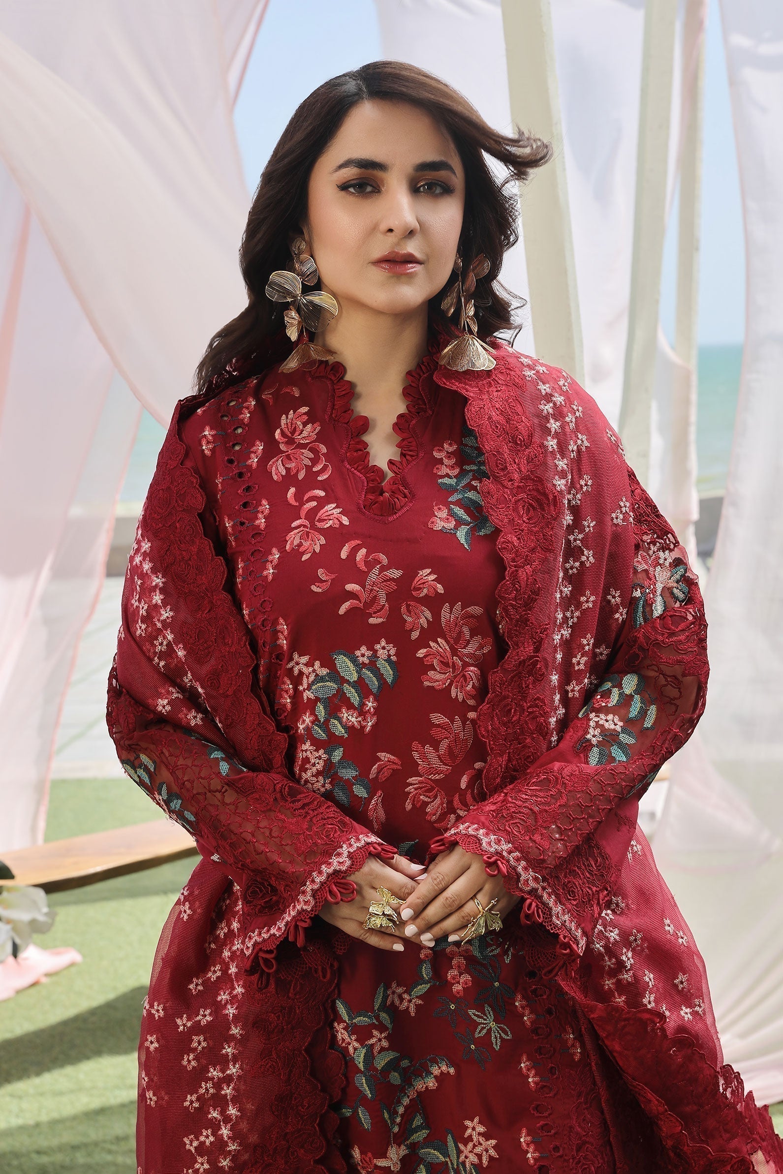 Maryam Hussain | Luxury Lawn 24 | CRIMSON - House Of Anaya
