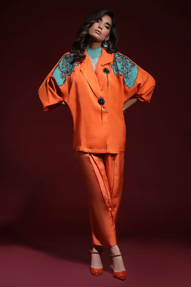 Wardha Saleem | Luxury Pret Fusion Wear | PANTHERA (ORANGE) CORD-SET (2PC) - House Of Anaya