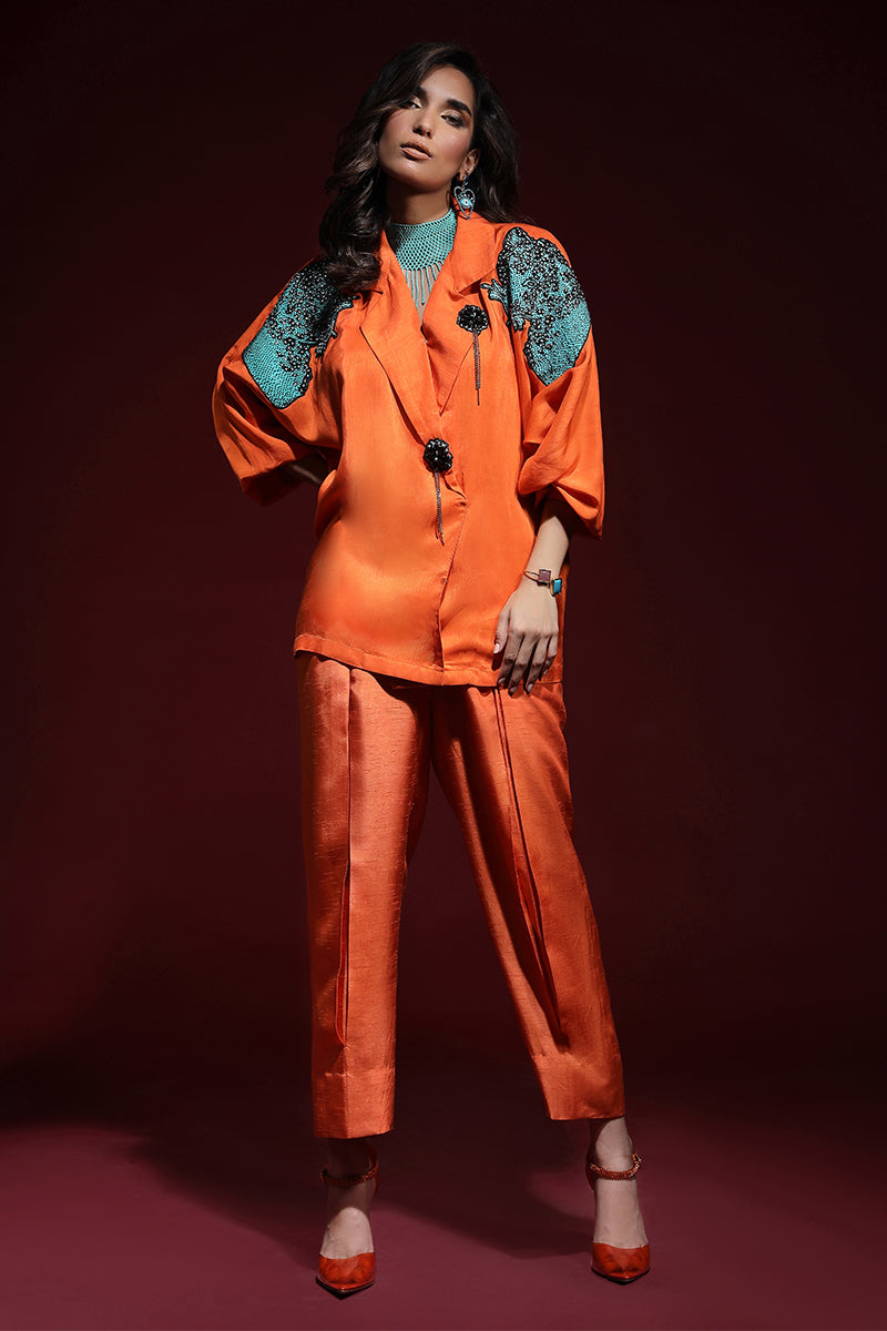 Wardha Saleem | Luxury Pret Fusion Wear | PANTHERA (ORANGE) CORD-SET (2PC) - House Of Anaya