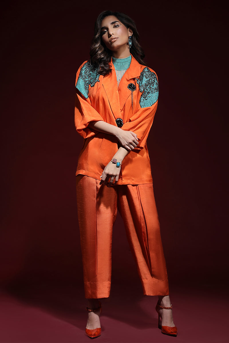 Wardha Saleem | Luxury Pret Fusion Wear | PANTHERA (ORANGE) CORD-SET (2PC) - House Of Anaya