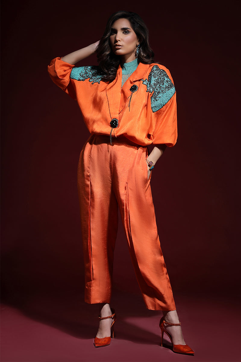 Wardha Saleem | Luxury Pret Fusion Wear | PANTHERA (ORANGE) CORD-SET (2PC) - House Of Anaya